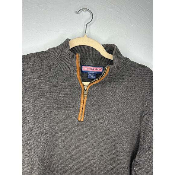 Vineyard Vines Cotton Wool Quarter Zip Sweater Men's Medium Leather Elbow Patch - Picture 2 of 7